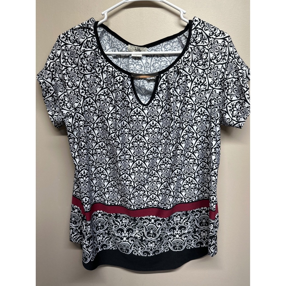 Ivy Rose Black White Scroll Print V Neck Tunic Top Women Size‎ L
